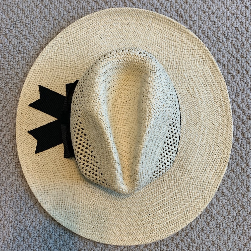 Talbots natural adjustable straw hat with black ribbon